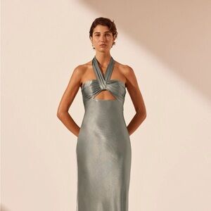 La Lune Ruched Halter Maxi Dress - Sage size 4 dress